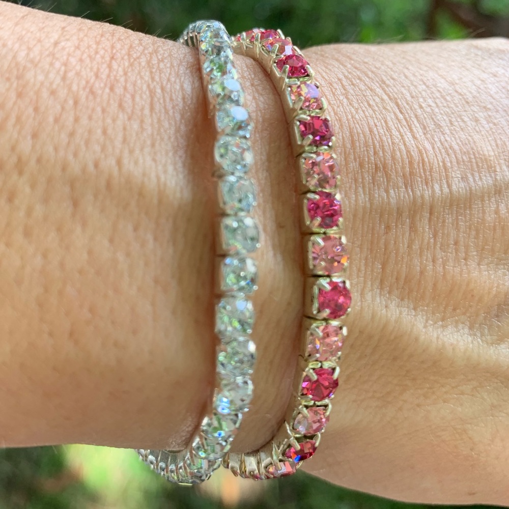 pink and silver jewel bracelets set